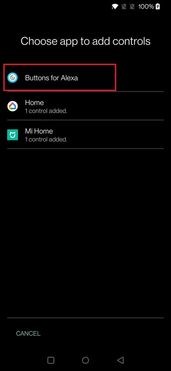 Android device controls showing Buttons for Alexa actions