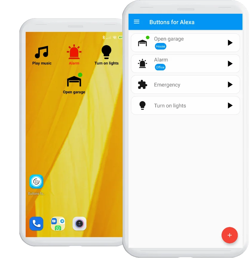 Buttons for Alexa app beside Android home-screen routine widgets