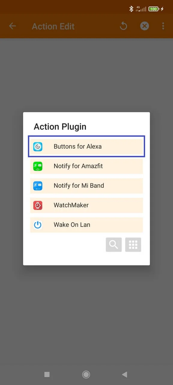 Tasker plugin list with Buttons for Alexa selected
