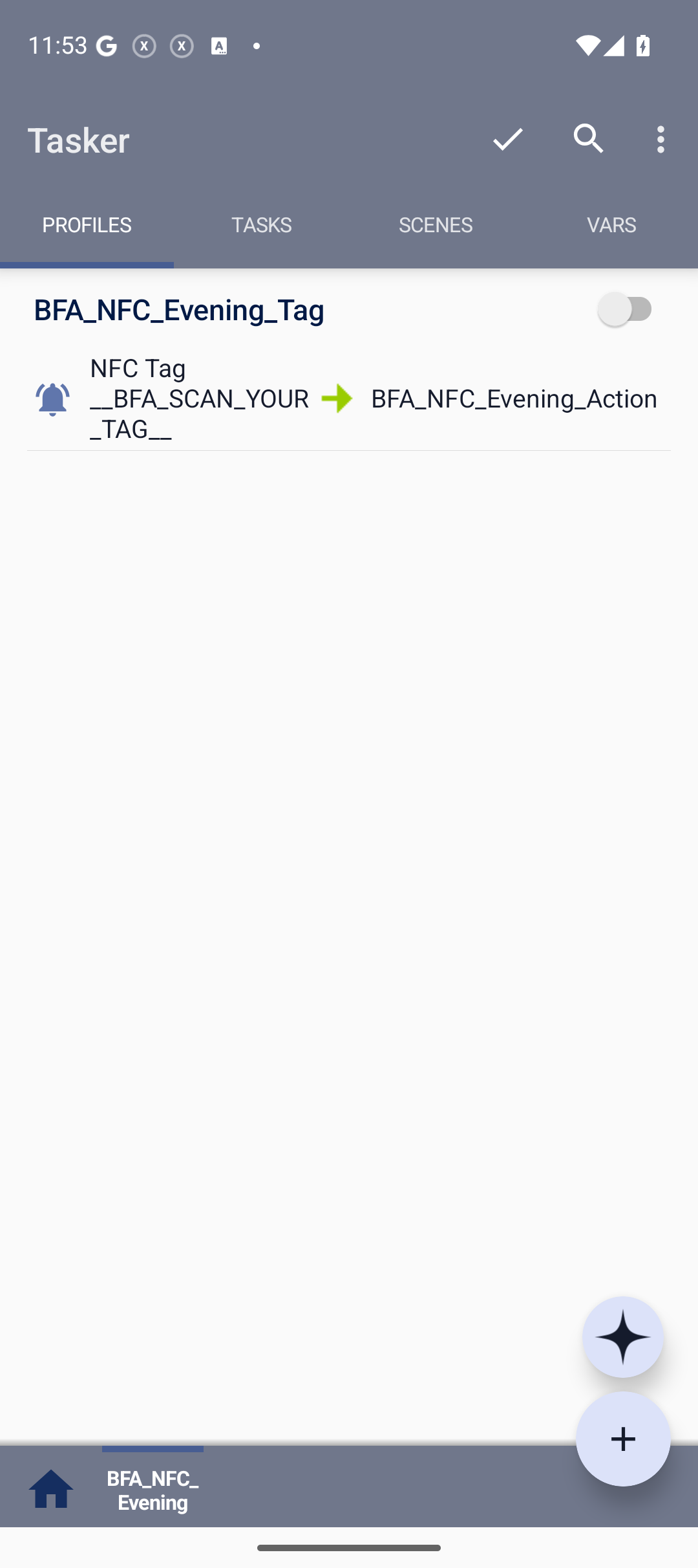 Imported NFC profile with OFF switch and placeholder tag